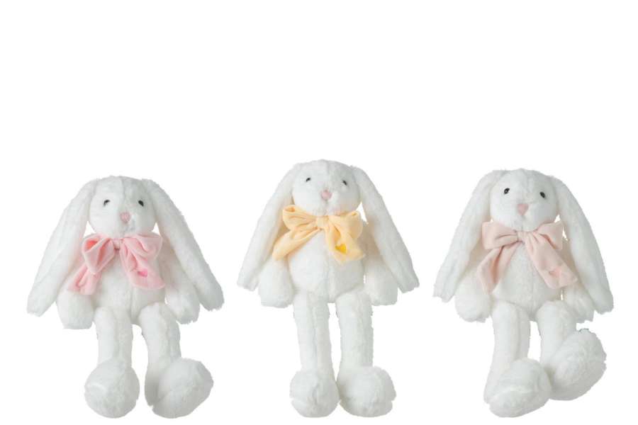 RABBIT PLUSH WITH BOW TIE POLYESTER WHITE ASSORTMENT OF 3