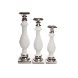 Lysestake til kubbelys/Kronelys - hvit/sølv -11X39cm