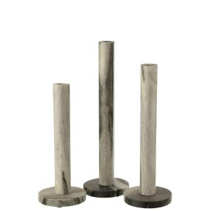 SET OF 3 CANDLE HOLDER MARBLE BLACK/LIGHT GREY