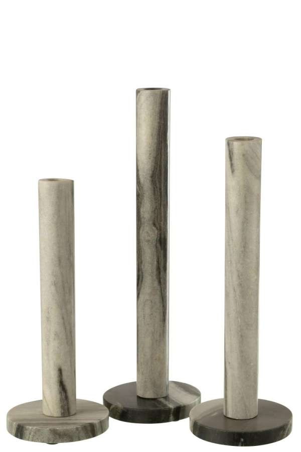 SET OF 3 CANDLE HOLDER MARBLE BLACK/LIGHT GREY
