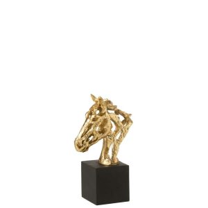 HORSE ON BASE  POLYRESIN GOLD COLORED/BLACK SMALL