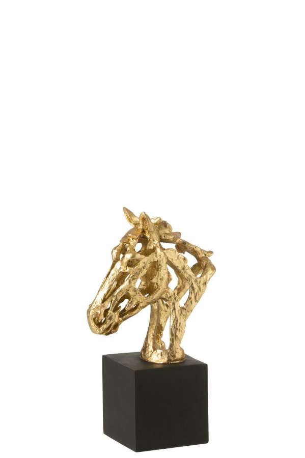 HORSE ON BASE  POLYRESIN GOLD COLORED/BLACK SMALL