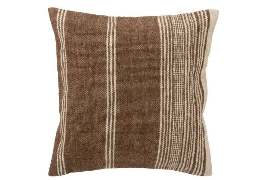 CUSHION SQUARE STRIPED WOOL DARK BROWN/ECRU