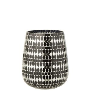 TEALIGHT HOLDER MOSAIC GLASS BLACK/SILVER COLORED LARGE