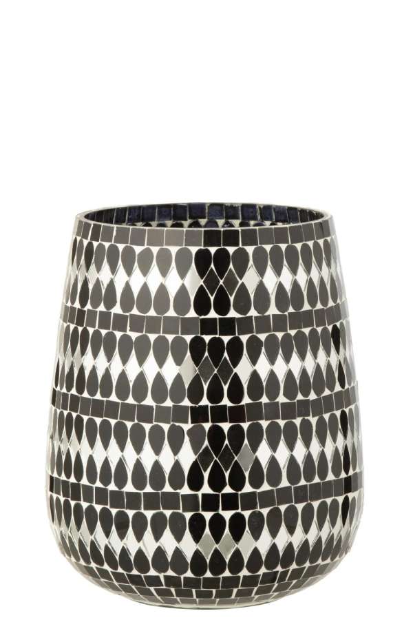 TEALIGHT HOLDER MOSAIC GLASS BLACK/SILVER COLORED LARGE