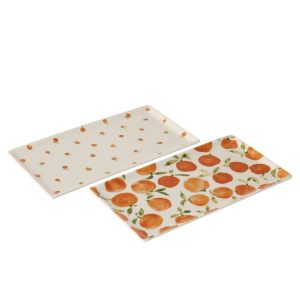 TRAY ORANGE RECTANGLE CERAMIC WHITE/ORANGE ASSORTMENT OF 2