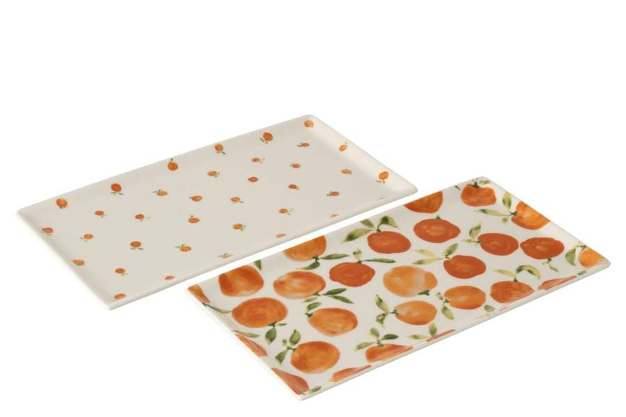TRAY ORANGE RECTANGLE CERAMIC WHITE/ORANGE ASSORTMENT OF 2