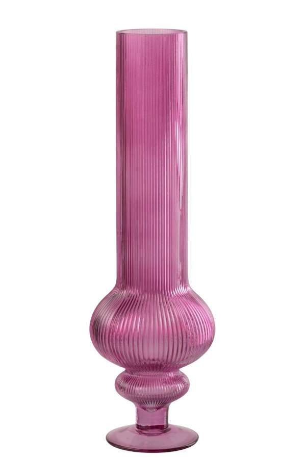 VASE ADA RIBBED GLASS FUCHSIA LARGE
