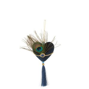 HEART HANGER + FEATHERS TEXTILE BLUE/GREEN