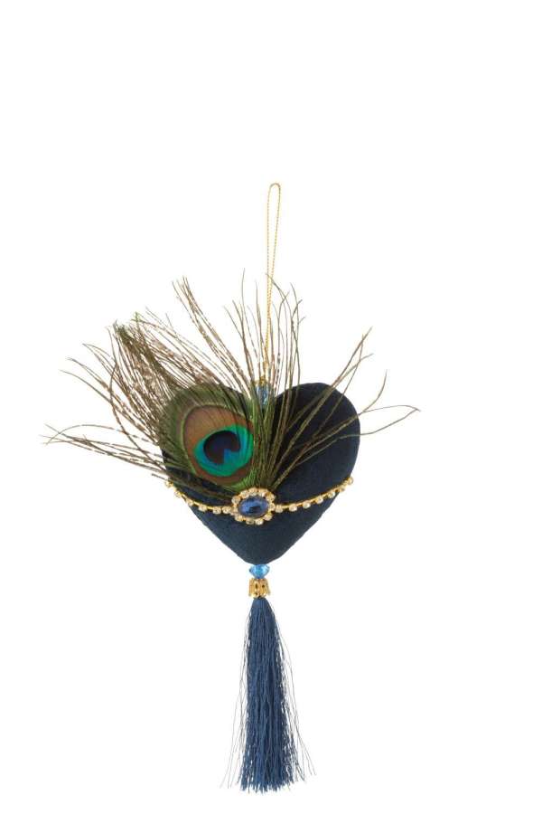 HEART HANGER + FEATHERS TEXTILE BLUE/GREEN