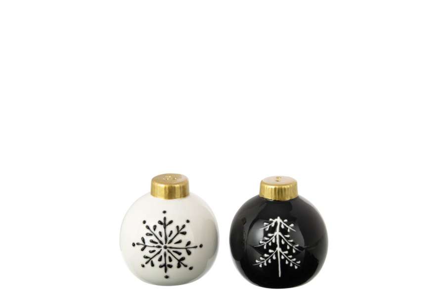 SALT & PEPPER CHRISTMAS BALL ROUND DOLOMITE BLACK/WHITE