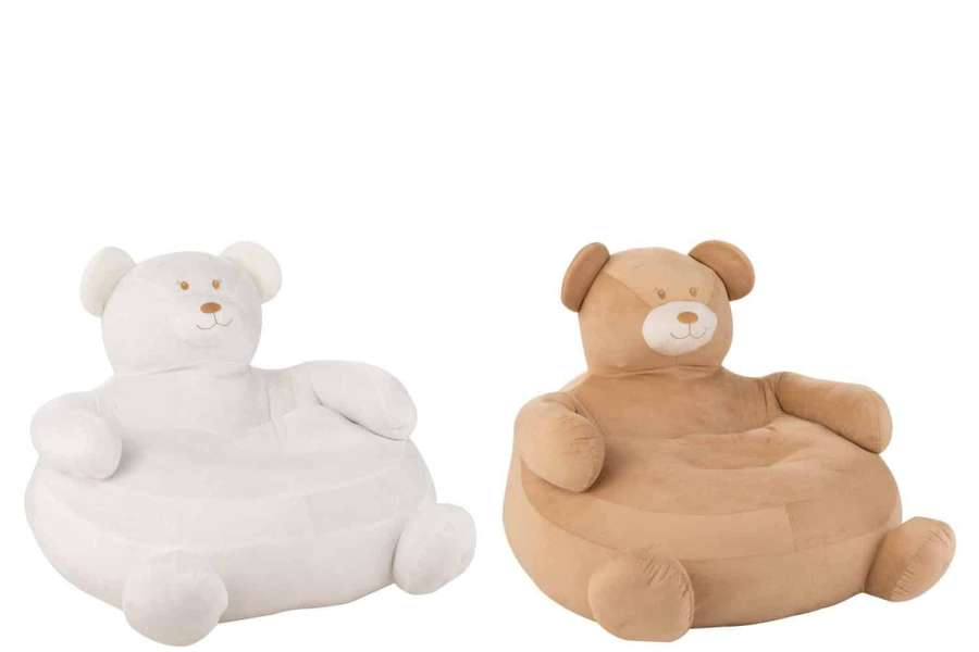 SET OF 2 SEAT BEAR PLUSH WHITE/BEIGE