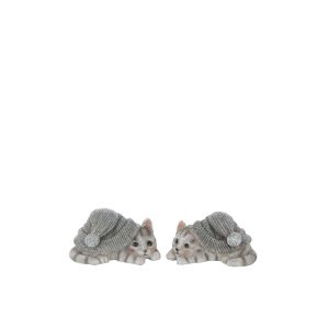 CAT HAT POLYRESIN GREY BLUE/WHITE SMALL ASSORTMENT OF 2