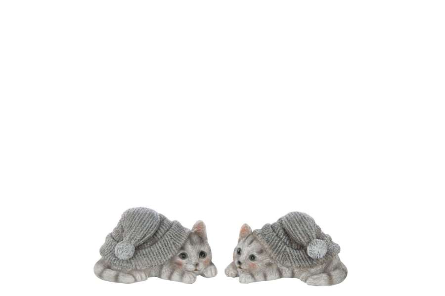 CAT HAT POLYRESIN GREY BLUE/WHITE SMALL ASSORTMENT OF 2