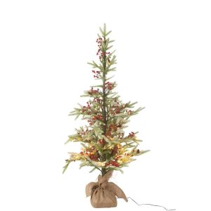 XMAS TREE+JUTE BAG+LED ARTIFICIAL SNOW GREEN/RED SMALL