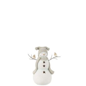 SNOWMAN BIRDS RESIN WHITE/GREY SMALL