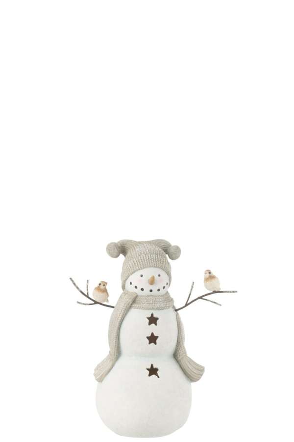 SNOWMAN BIRDS RESIN WHITE/GREY SMALL