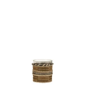 TEALIGHT HOLDER GLASS BROWN/BEIGE