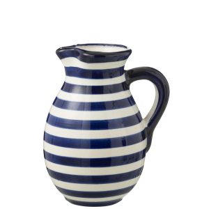 PITCHER GRANADA STRIPES CERAMIC WHITE/COBALTO BLUE LARGE