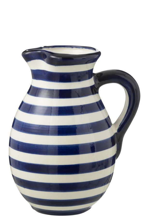 PITCHER GRANADA STRIPES CERAMIC WHITE/COBALTO BLUE LARGE