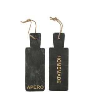 CHEESE BOARD RECTANGLE MARBLE BLACK/GOLD COLORED SMALL ASSORTMENT OF 2
