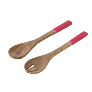SET OF 2 SALAD SERVER MANGO WOOD PINK/NATURAL