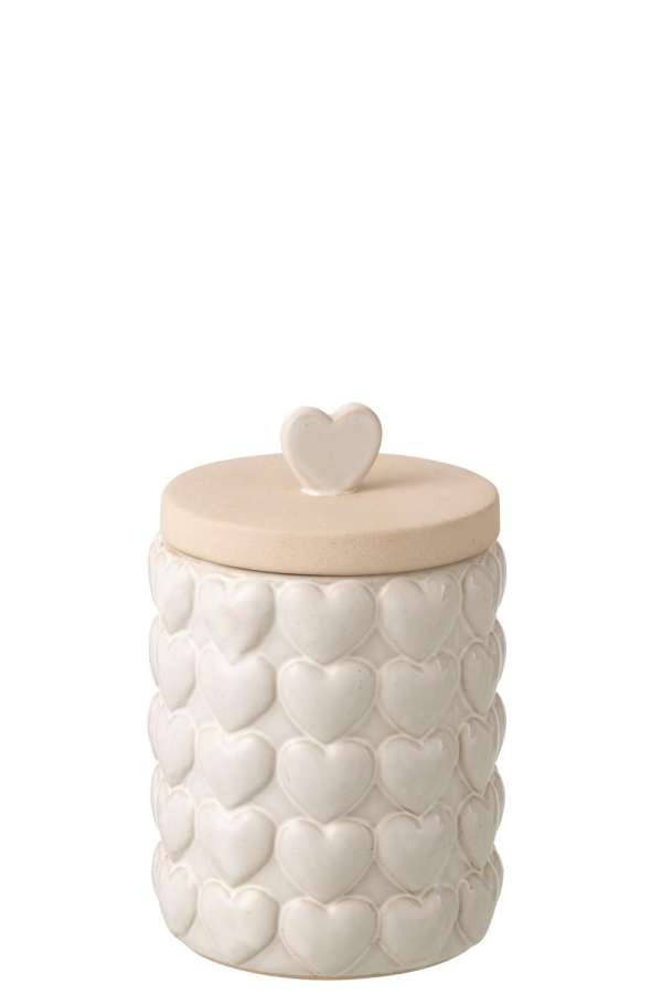 STORAGE JAR HEARTS STONEWARE ECRU