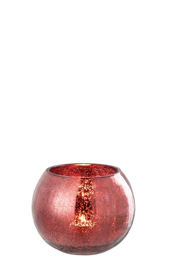 TEALIGHT HOLDER BALL CRAQUELURE GLASS PINK MEDIUM