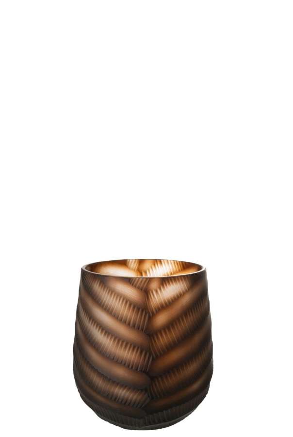 VASE CARVED GLASS BROWN SMALL