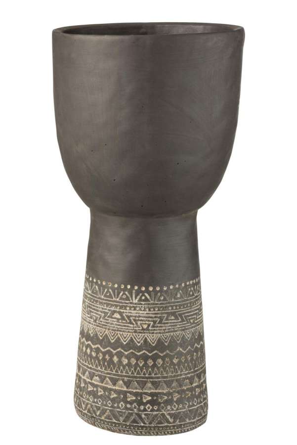 JAR HOLE DECORATION ETHNIC CEMENT GREY LARGE