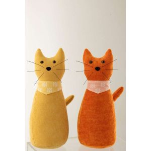 DOORSTOP CAT + SCARF POLYESTER WARM YELLOW/DARK ORANGE ASSORTMENT OF 2