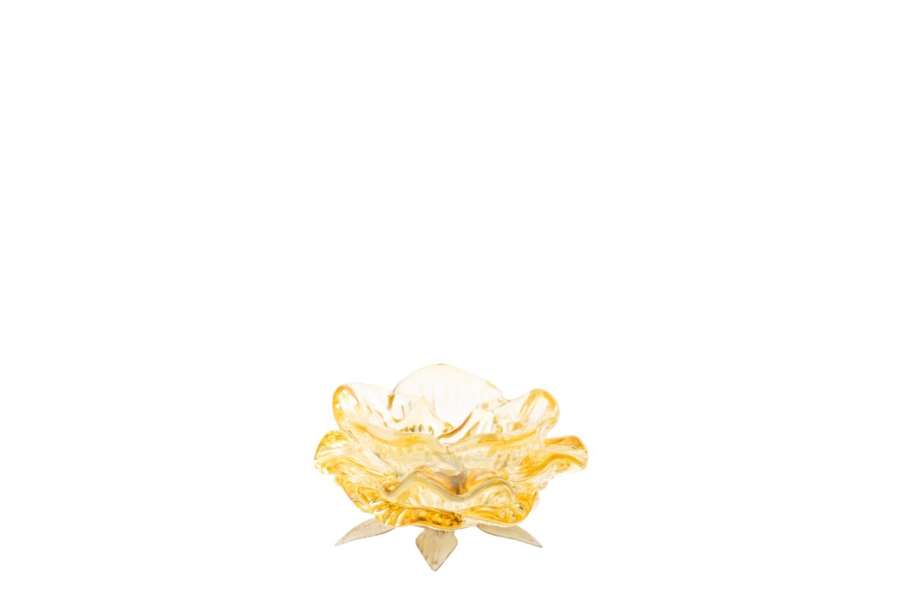 TEALIGHT HOLDER FLOWER GLASS YELLOW