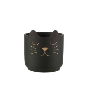 FLOWERPOT CAT CERAMIC BLACK/GOLD LARGE