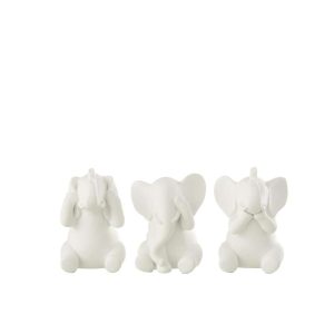 ELEPHANT SEE/HEAR/SPEAK POLYRESIN WHITE ASSORTMENT OF 3
