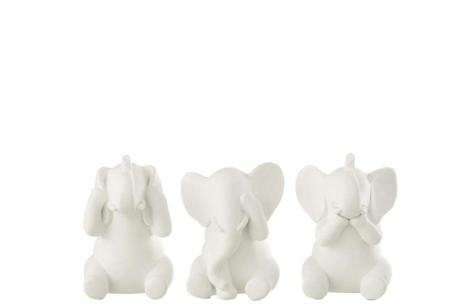 ELEPHANT SEE/HEAR/SPEAK POLYRESIN WHITE ASSORTMENT OF 3