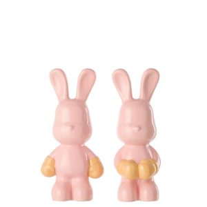 RABBIT RAY BOXING POLYRESIN LIGHT PINK/APRICOT ASSORTMENT OF 2