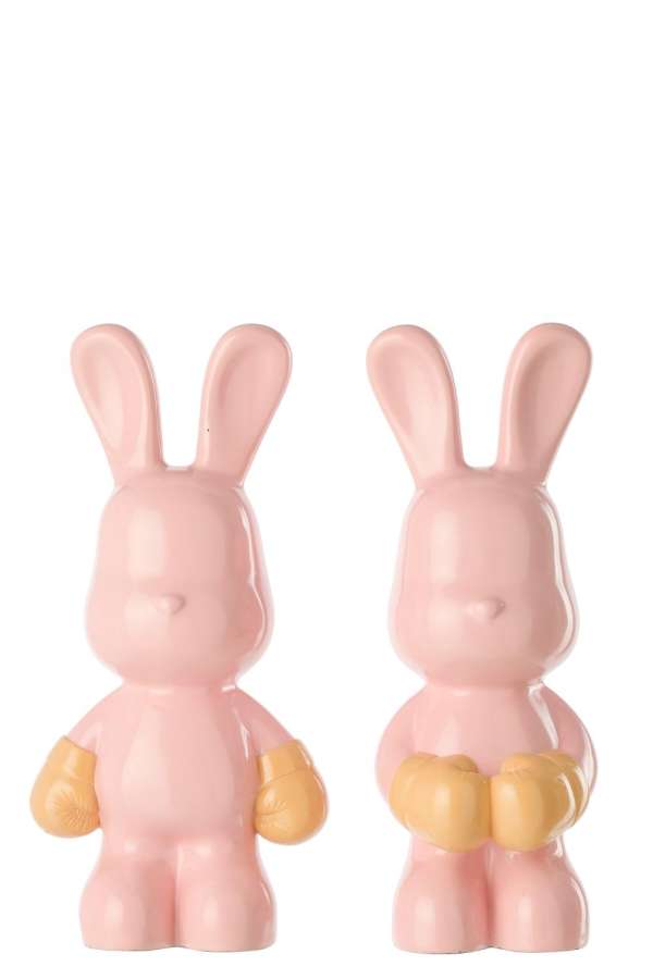 RABBIT RAY BOXING POLYRESIN LIGHT PINK/APRICOT ASSORTMENT OF 2