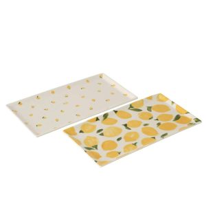 TRAY LEMON RECTANGLE CERAMIC WHITE/YELLOW ASSORTMENT OF 2