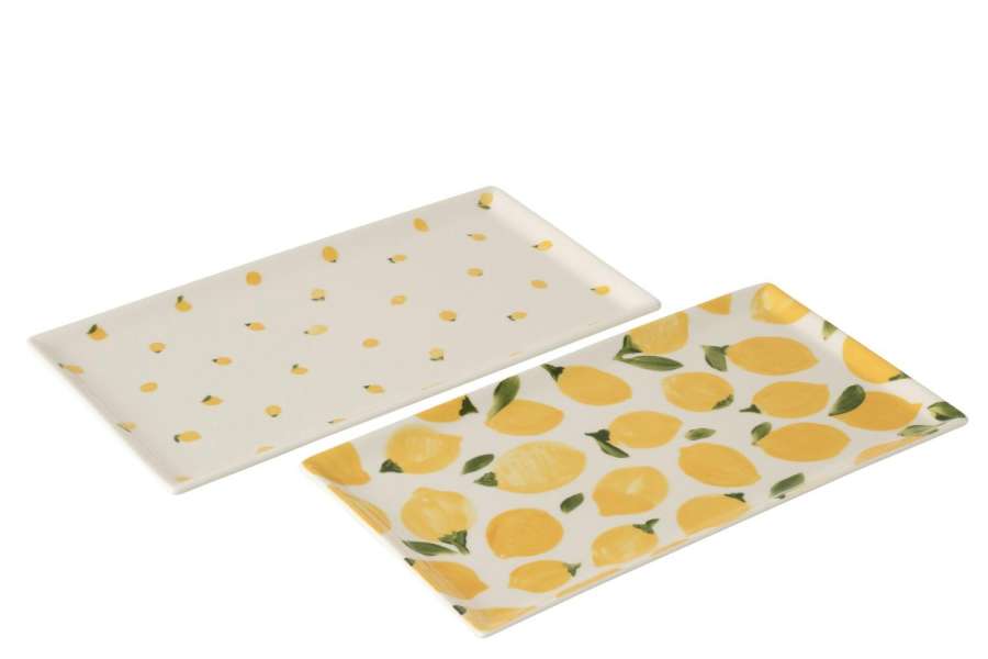 TRAY LEMON RECTANGLE CERAMIC WHITE/YELLOW ASSORTMENT OF 2