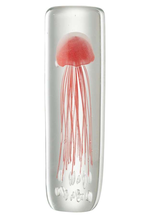 PAPERWEIGHT JELLYFISH CYLINDER GLASS SOFT RED