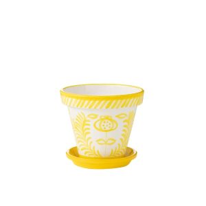 FLOWERPOT+PLATE GRANADA HANDMADE/HANDPAINTED CERAMIC YELLOW/WHITE LARGE