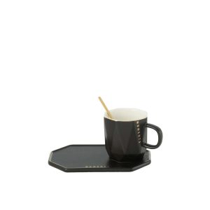 MUG+SAUCER+SPOON MOMENTS CERAMIC BLACK