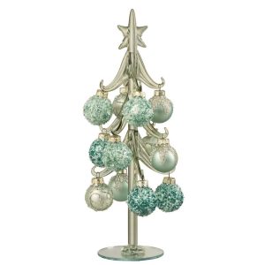CHRISTMAS TREE + BALLS GLASS MINT GREEN/LIGHT BLUE LARGE