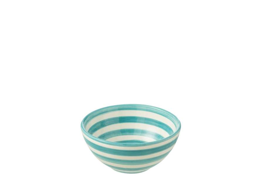 BOWL GRANADA STRIPES HIGH CERAMIC WHITE/AQUA SMALL