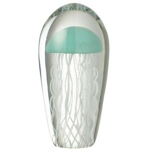 PAPERWEIGHT CALYPSO OVAL GLASS TRANSPARENT/LIGHT BLUE LARGE