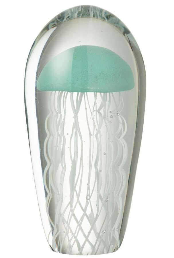 PAPERWEIGHT CALYPSO OVAL GLASS TRANSPARENT/LIGHT BLUE LARGE