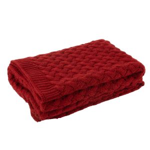PLAID KNITTED ACRYLIC RED