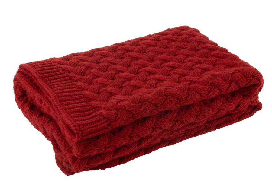 PLAID KNITTED ACRYLIC RED