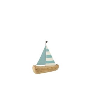 SAILBOAT PAULOWNIA WOOD NATURAL/LIGHT BLUE SMALL