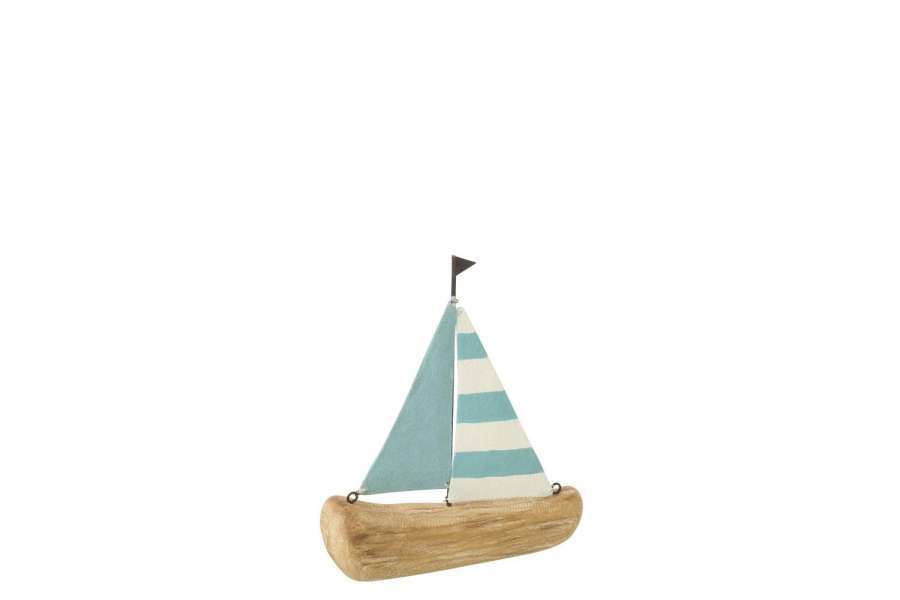 SAILBOAT PAULOWNIA WOOD NATURAL/LIGHT BLUE SMALL
